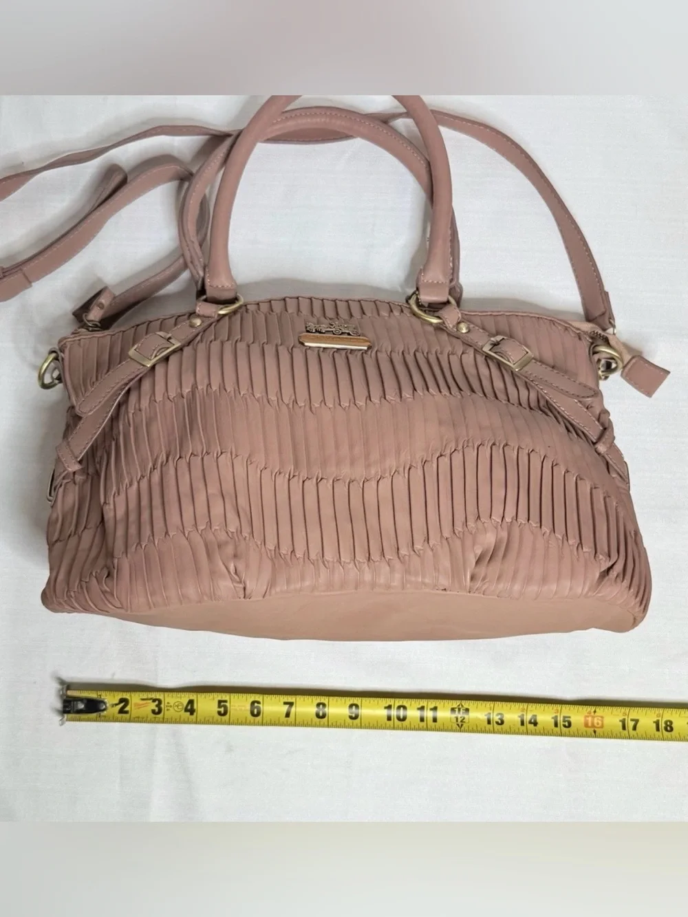 COACH 2WAY Madison Gathered 2-Way Tote Leather Handbag Blush Pink Crossbody